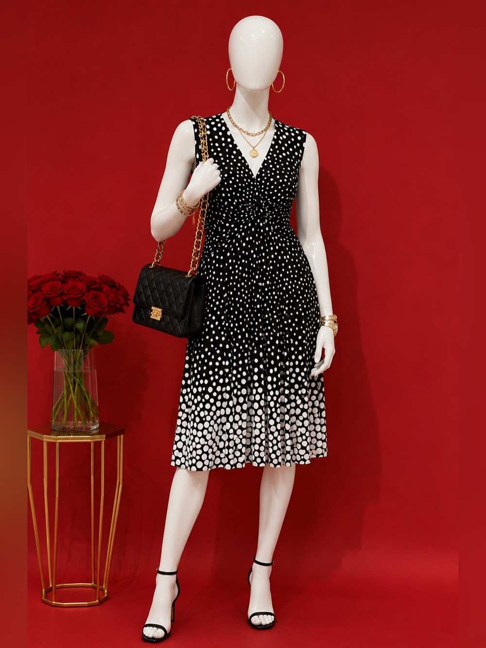 Enfocus Studio Black & White Polka Dot Sleeveless Wrap-Front Camisole